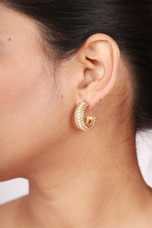 Golden Braid Pearl Hoop Earrings