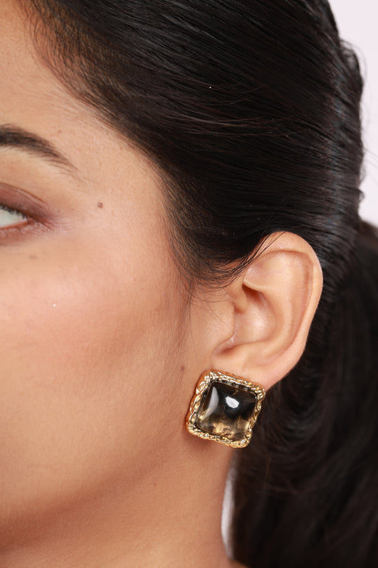 Noir Frame Studs – Vintage Black & Gold Statement Earrings