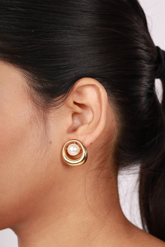 Luna Orbit Pearl Stud Earrings