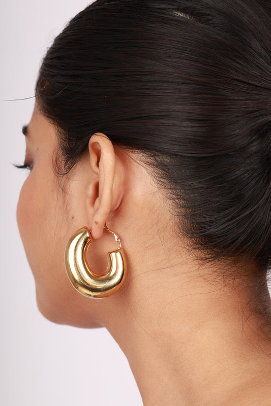 Bold Arc Hoops – Brushed Gold Oval Statement Earrings