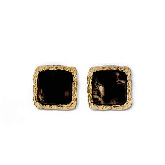 Noir Frame Studs – Vintage Black & Gold Statement Earrings