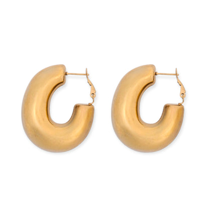 Bold Arc Hoops – Brushed Gold Oval Statement Earrings