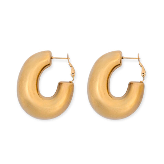 Bold Arc Hoops – Brushed Gold Oval Statement Earrings