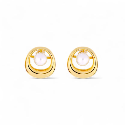 Luna Orbit Pearl Stud Earrings